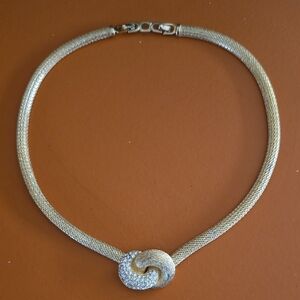 Christian Dior Designer Gold Necklace with Crystal Accents